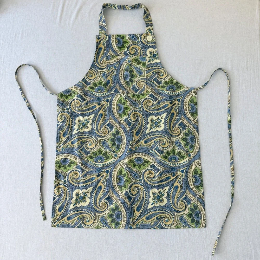 April Cornell Apron Womens One Size Blue Green Paisley Floral Cotton Kitchen
